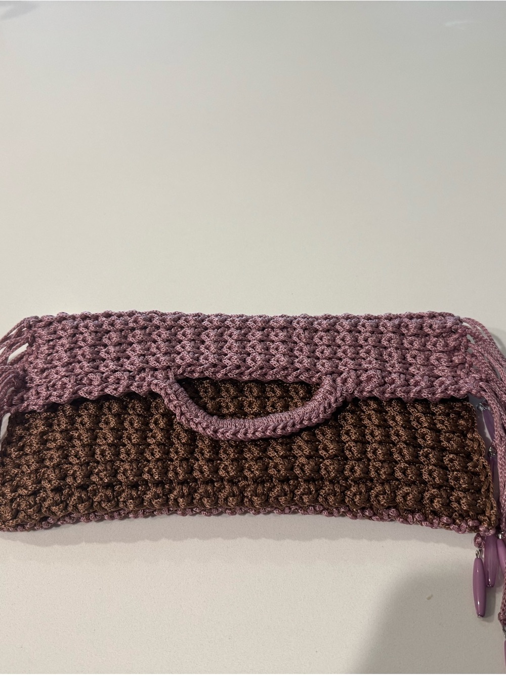 Bonita Bolso Handmade by Yvonne Handcrafted Brown and Mauve Crochet Clutch